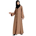 Front open abaya with piping work- Khaki Front open abaya with piping work- Khaki